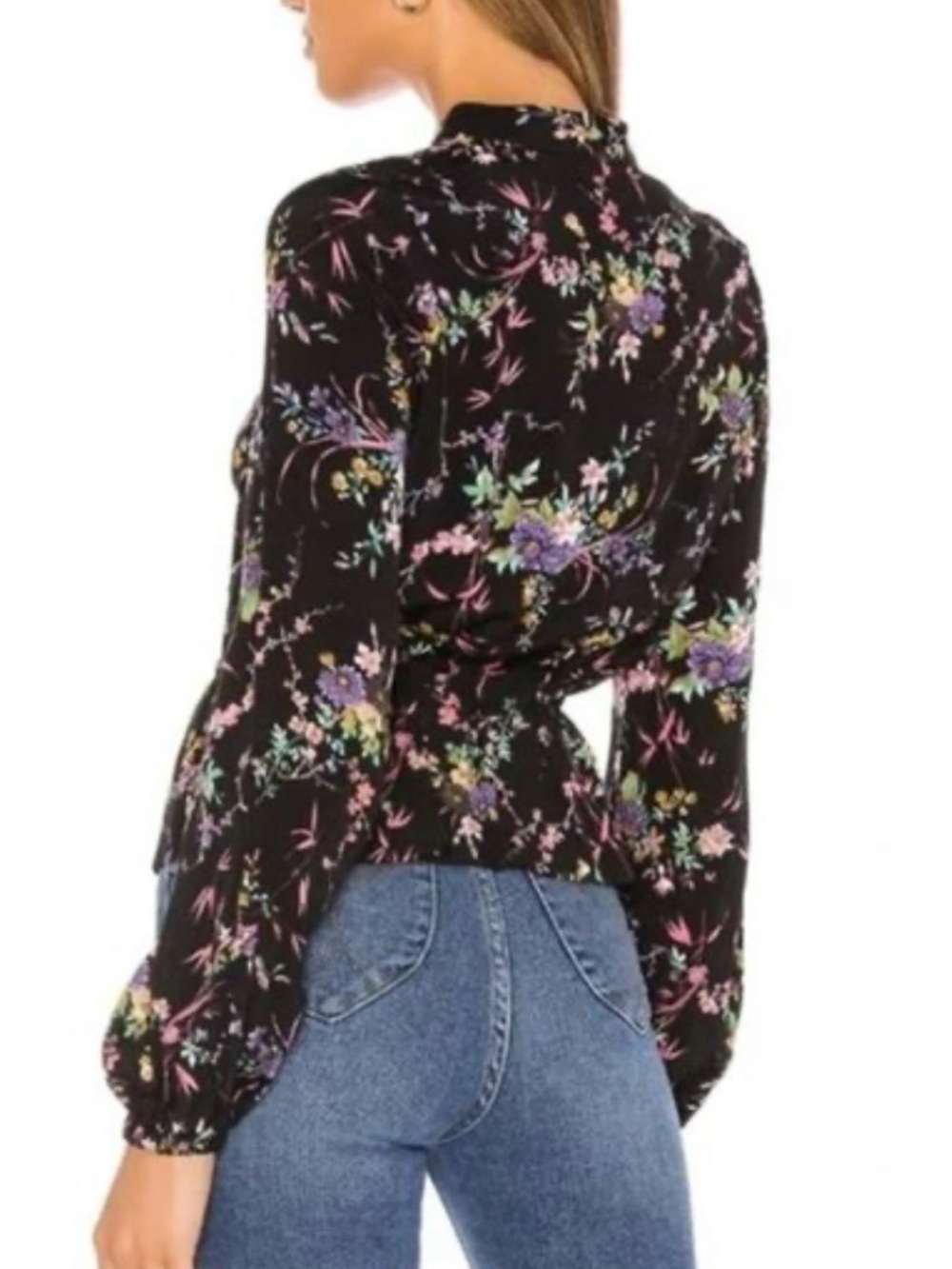 NWT!! ROLLA'S Ella Meadows Black Floral Long Sleeve Blouse Size M - Picture 2 of 12